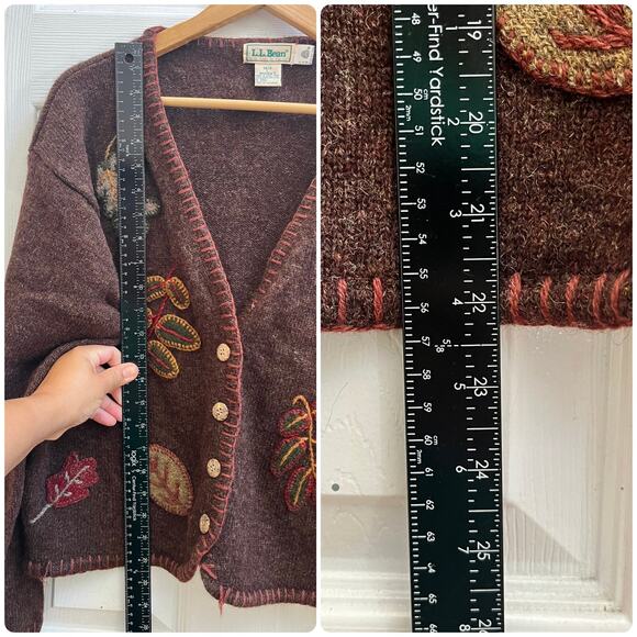 Vintage LL Bean Flaw Shetland Wool Appliqué Button Up Cardigan Size Large - Picture 8 of 11